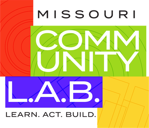 A colorful logo that says Missouri Community Lab. Learn. Act. Build.