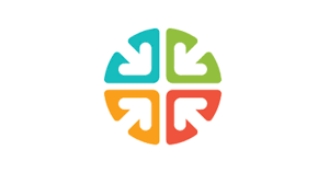 A colorful logo with arrows pointing towards one another.